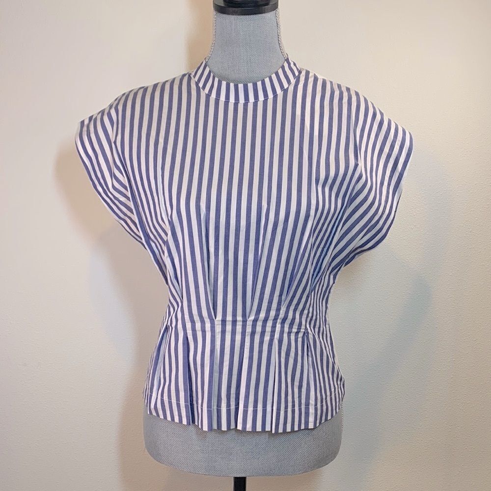 FRENCH Connection top colorblock pleated high neckline keyhole closure women XS